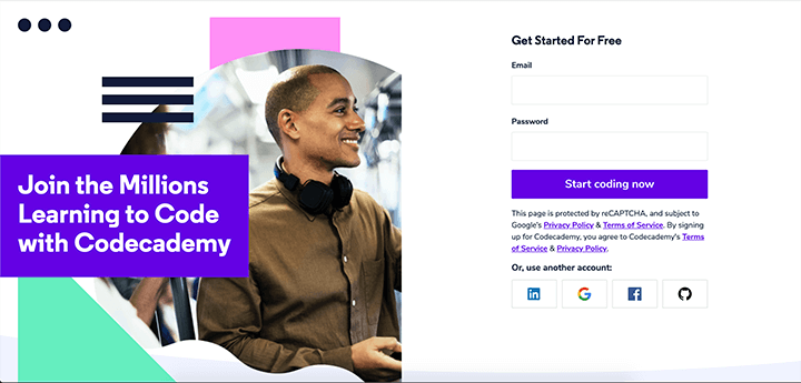 code academy landing page example