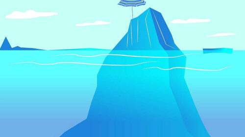 iceberg with a beach umbrella on top